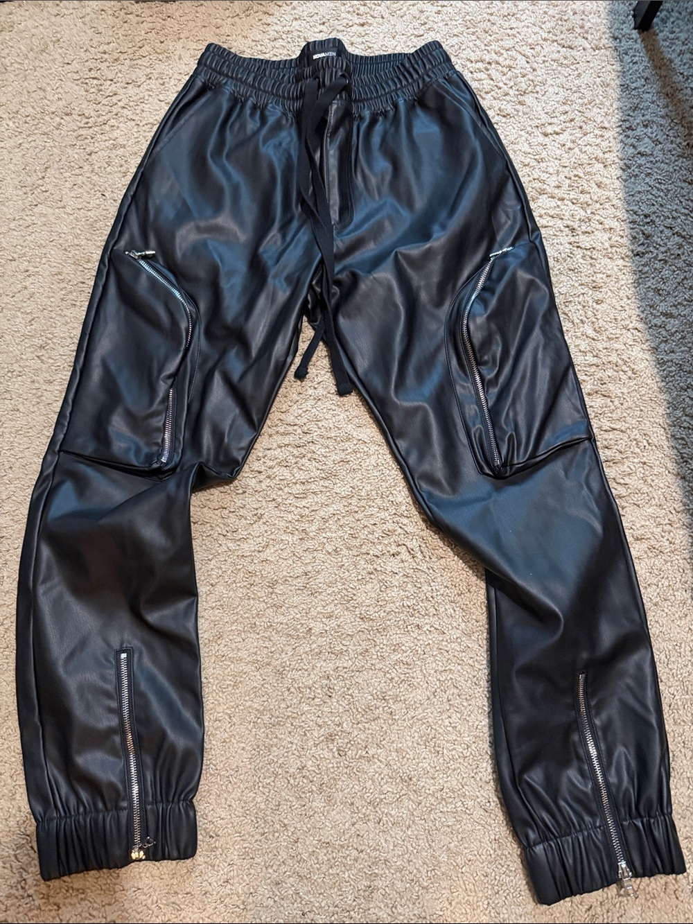 Fashion Nova Black Faux Leather Joggers with Zipper Details